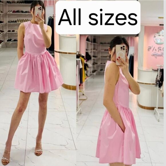 NWT ZARA SHORT gabardine corset voluminous pink dress - Picture 1 of 16